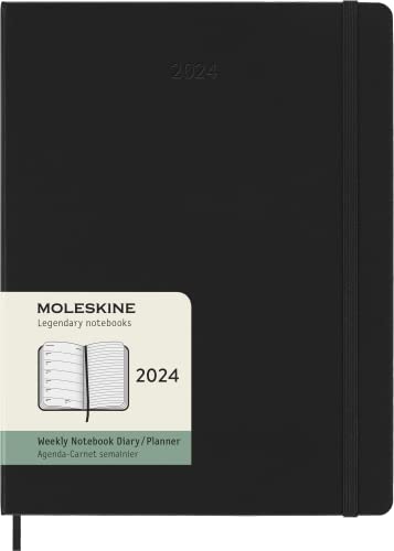 Moleskine Wochenplaner mit Platz für Notizen, 12 Monate 2024, Agenda 2024, XL 19x25, Hardcover mit Gummizugverschluss, Farbe Schwarz von Moleskine