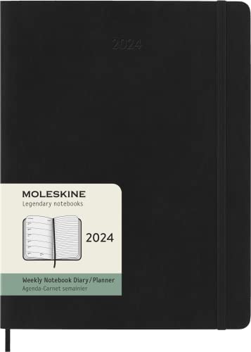 Moleskine Wochenplaner mit Platz für Notizen, 12 Monate 2024, Agenda 2024, XL 19x25, Softcover mit Gummizugverschluss, Farbe Schwarz von Moleskine