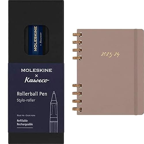 Moleskine x Kaweco Tintenroller, Farbe Blau + Akademischer Monatsplaner 2023-2024, 12-Monate-Kalender, Monats-Planner mit Festem Einband, Größe: XL 20 x 25 cm, Crush Almond von Moleskine