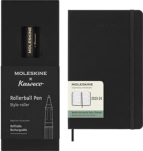Moleskine x Kaweco Tintenroller, Farbe Schwarz + Wochenplaner 2023-2024, Horizontaler 18-Monate-Kalender, Hardcover-Wochenplaner, Großformat 13 x 21 cm, Farbe: Schwarz von Moleskine