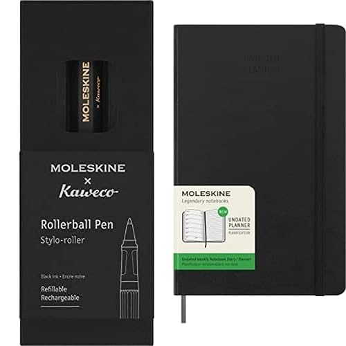 Moleskine x Kaweco Tintenroller, Farbe Schwarz + Wochenplaner Vertikal Pro, 12 Monate 2024, von Moleskine