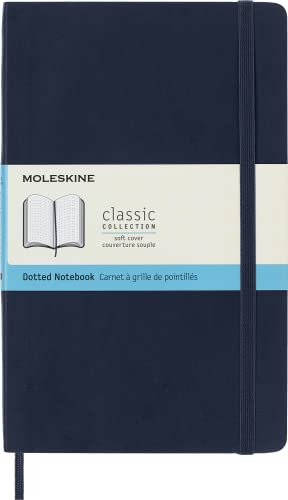 Notizbuch mit gepunkteten Seiten, weicher Einband und Gummibandverschluss, Large-Format 13 x 21 cm, Farbe Saphirblau, 192 Seiten von Moleskine