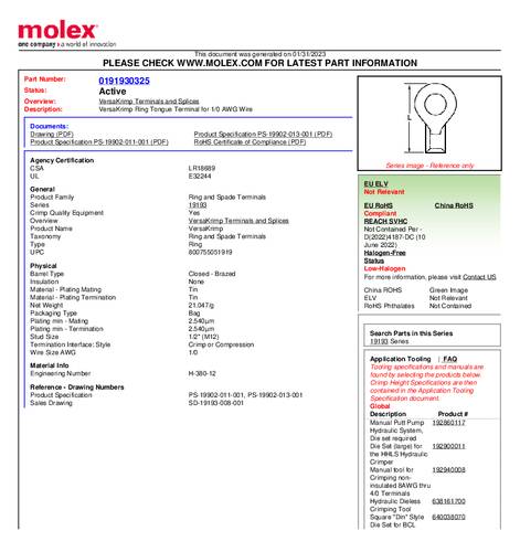 Molex 191930325 Ringkabelschuh Bulk von Molex