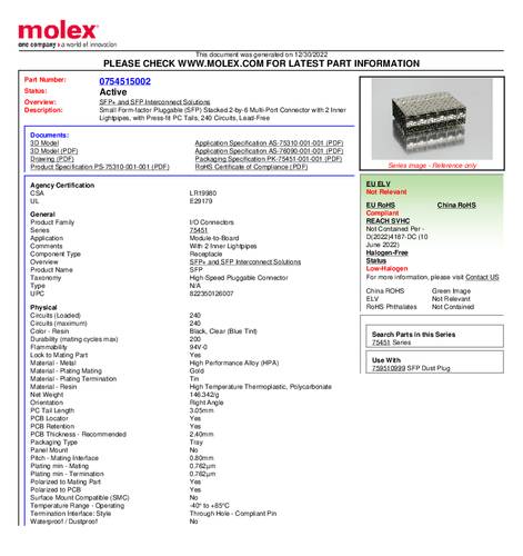 Molex Buchsengehäuse-Platine 754515002 1 St. Tray von Molex
