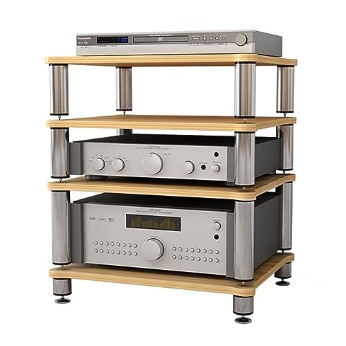 HiFi-Ständer Für Plattenspieler 4-stufige MDF-Regale Multifunktionales Mehrschichtiges Audio-Rack Mit Stoßdämpfer Medienständer Unterhaltungszentrum (Color : Wood Color, S : 60 * 48 * 94cm(4Tier)) von MollyYou