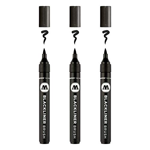 Molotow Blackliner Brush (Pinselspitze, permanente, dokumentenechte Tinte) schwarz, 1 Stück (3er Pack) von Molotow
