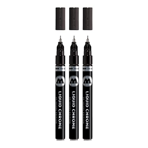 Molotow Liquid Chrome Marker 1,0 mm (Metallic Stift mit Spezialtinte mit echtem Spiegeleffekt für Modellbau, Graffiti & Hobby) 3 Stück chrom von Molotow