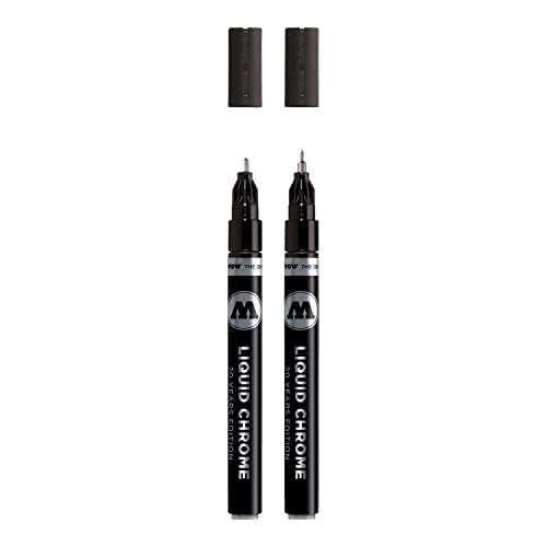 Molotow Liquid Chrome Marker 2er Set (Strichbreiten 1,0 und 2,0 mm, Metallic Stift mit Spezialtinte mit echtem Spiegeleffekt für Modellbau, Graffiti & Hobby) chrom von Molotow
