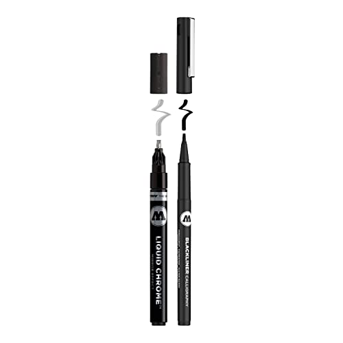 Molotow Liquid Chrome und Blackliner Calligraphy Set 2 (Liquide Chrome Calligraphy 3,0mm und Blackliner Calligraphy 2,0mm, Lettering & Graffiti) chrom von Molotow