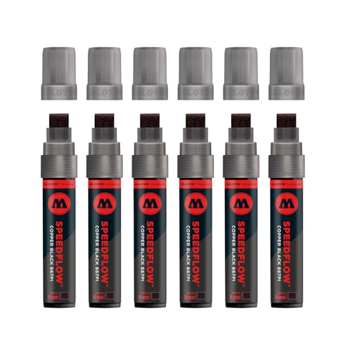 Molotow Masterpiece Speedflow Permanentmarker 667PI (Strichbreite 15 mm, Spezialtinte mit synthetischem Bitumen, hochdeckend, schnell trocknend, glänzend, nachfüllbar) 6 Stück kupferschwarz von Molotow
