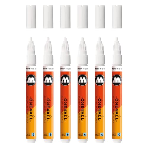 Molotow One4All 127HS Acryl Marker Glossy (2,0 mm Strichstärke, hochglanz, hochdeckend und permanent, schnell trocknend, nachfüllbar, für fast alle Untergründe) 6 Stück Farbe 251 glossy white von Molotow