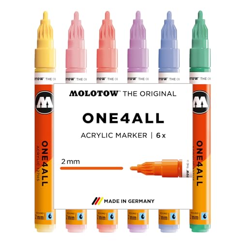 Molotow One4All 127HS Acryl Marker Pastel Classic Set (2,0 mm Strichstärke, hochdeckend und permanent, schnell trocknend, nachfüllbar, für fast alle Untergründe) 6 Stück sortiert von Molotow