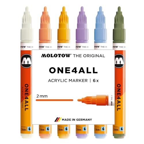 Molotow One4All 127HS Acryl Marker Pastel Modern Set (2,0 mm Strichstärke, hochdeckend und permanent, schnell trocknend, nachfüllbar, für fast alle Untergründe) 6 Stück sortiert von Molotow