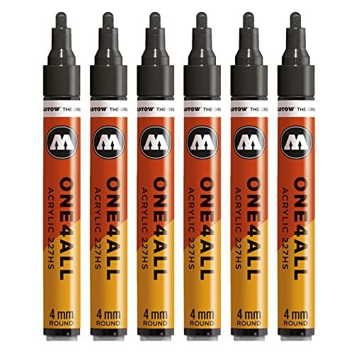 Molotow One4All 227HS Acryl Marker (4,0 mm Strichstärke, hochdeckend und permanent, UV-beständig, für fast alle Untergründe) 6 Stück Farbe 180 signalschwarz von Molotow