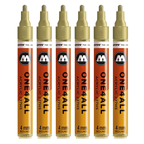 Molotow One4All 227HS Acryl Marker (4,0 mm Strichstärke, hochdeckend und permanent, UV-beständig, für fast alle Untergründe) 6 Stück Farbe 228 metallic gold, 1 Stück (6er Pack) von Molotow