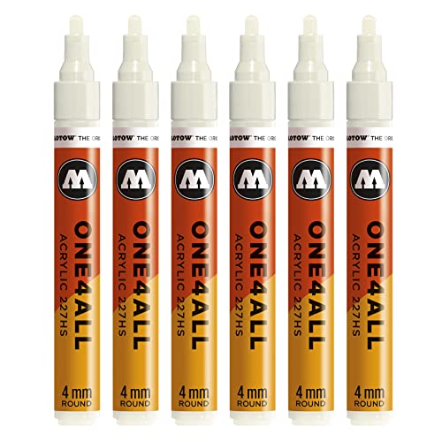 Molotow One4All 227HS Acryl Marker (4,0 mm Strichstärke, hochdeckend und permanent, UV-beständig, für fast alle Untergründe) 6 Stück Farbe 229 naturweiß von Molotow