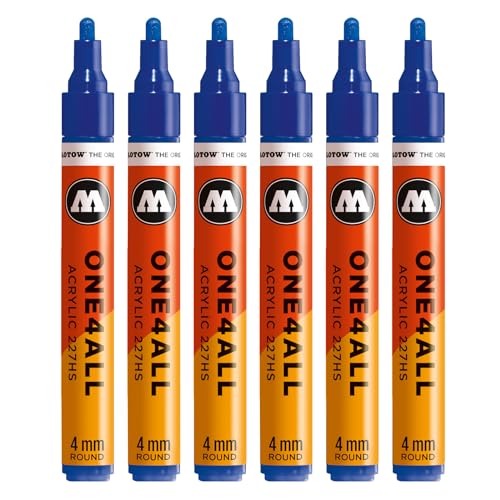 Molotow One4All 227HS Acryl Marker (4,0 mm Strichstärke, hochdeckend und permanent, schnell trocknend, nachfüllbar, für fast alle Untergründe) 6 Stück Farbe 249 ultramarinblau von Molotow