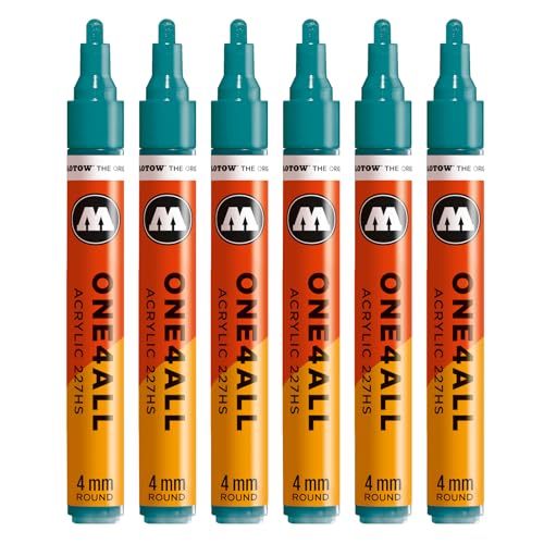 Molotow One4All 227HS Acryl Marker (4,0 mm Strichstärke, hochdeckend und permanent, schnell trocknend, nachfüllbar, für fast alle Untergründe) 6 Stück Farbe 255 aqua von Molotow