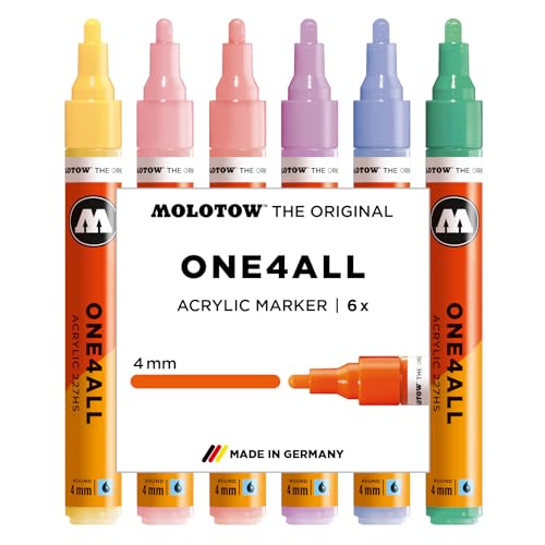 Molotow One4All 227HS Acryl Marker Pastel Classic Set (4,0 mm Strichstärke, hochdeckend und permanent, schnell trocknend, nachfüllbar, für fast alle Untergründe) 6 Stück sortiert von Molotow