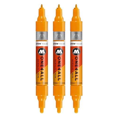 Molotow One4All Acrylic Twin Marker (1,5 und 4,0 mm Strichstärke, hochdeckend und permanent, schnell trocknend, nachfüllbar, für fast alle Untergründe) 3 Stück Farbe 240 SLIDER hellorange von Molotow