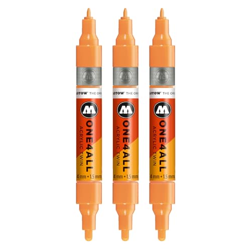 Molotow One4All Acrylic Twin Marker (1,5 und 4,0 mm Strichstärke, hochdeckend und permanent, schnell trocknend, nachfüllbar, für fast alle Untergründe) 3 Stück Farbe 241 goldfisch von Molotow