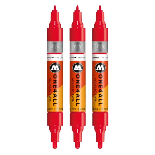 Molotow One4All Acrylic Twin Marker (1,5 und 4,0 mm Strichstärke, hochdeckend und permanent, schnell trocknend, nachfüllbar, für fast alle Untergründe) 3 Stück Farbe 243 MAD C kirschrot von Molotow