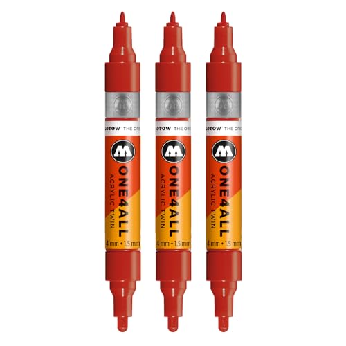 Molotow One4All Acrylic Twin Marker (1,5 und 4,0 mm Strichstärke, hochdeckend und permanent, schnell trocknend, nachfüllbar, für fast alle Untergründe) 3 Stück Farbe 245 himbeerrot von Molotow