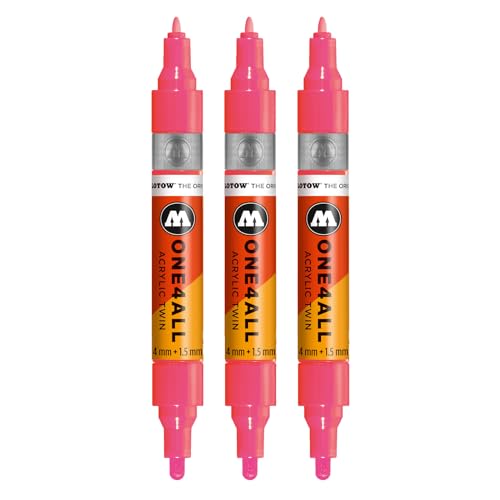 Molotow One4All Acrylic Twin Marker (1,5 und 4,0 mm Strichstärke, hochdeckend und permanent, schnell trocknend, nachfüllbar, für fast alle Untergründe) 3 Stück Farbe 262 ANTISTATIK neonrot fluo von Molotow