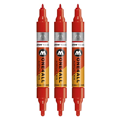 Molotow One4All Acrylic Twin Marker (Strichstärke 1,5 mm und 4 mm, hochdeckend und permanent) 3 Stück Farbe 013 verkehrsrot von Molotow