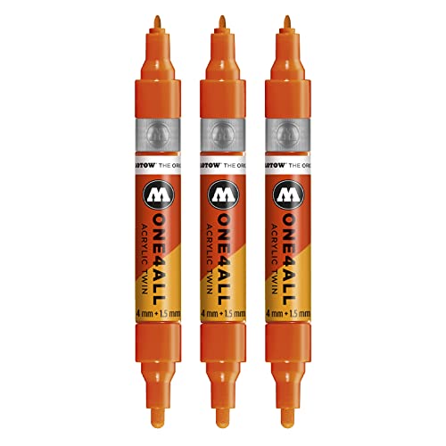 Molotow One4All Acrylic Twin Marker (Strichstärke 1,5 mm und 4 mm, hochdeckend und permanent) 3 Stück Farbe 085 dare orange von Molotow