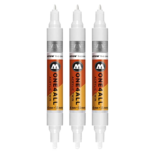 Molotow One4All Acrylic Twin Marker (Strichstärke 1,5 mm und 4 mm, hochdeckend und permanent) 3 Stück Farbe 160 signal weiß von Molotow