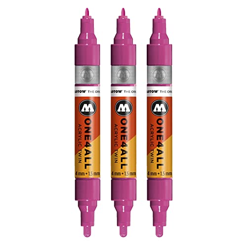 Molotow One4All Acrylic Twin Marker (Strichstärke 1,5 mm und 4 mm, hochdeckend und permanent) 3 Stück Farbe 232 magenta von Molotow