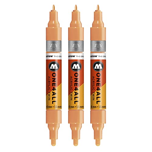Molotow One4All Acrylic Twin Marker (Strichstärke 1.5 mm und 4 mm, hochdeckend und permanent) 3 Stück Farbe 117 pfirsich pastell von Molotow