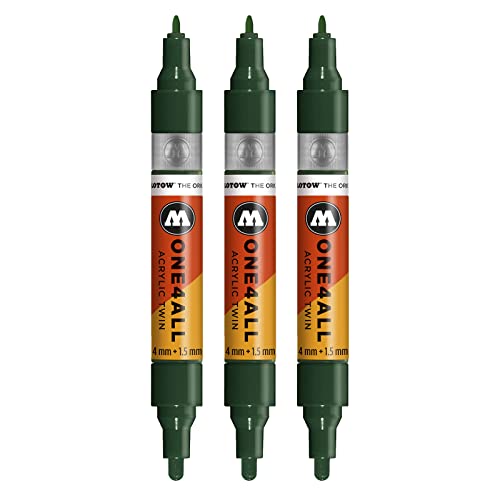 Molotow One4All Acrylic Twin Marker (Strichstärke 1.5 mm und 4 mm, hochdeckend und permanent) 3 Stück Farbe 145 future green von Molotow