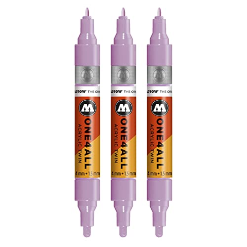 Molotow One4All Acrylic Twin Marker (Strichstärke 1.5 mm und 4 mm, hochdeckend und permanent) 3 Stück Farbe 201 flieder pastell von Molotow