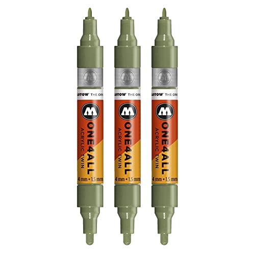 Molotow One4All Acrylic Twin Marker (Strichstärke 1.5 mm und 4 mm, hochdeckend und permanent) 3 Stück Farbe 205 as hell von Molotow