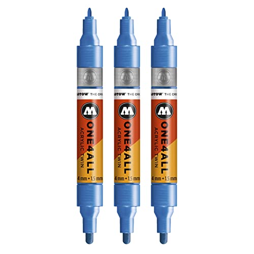 Molotow One4All Acrylic Twin Marker (Strichstärke 1.5 mm und 4 mm, hochdeckend und permanent) 3 Stück Farbe 224 metallic blau von Molotow