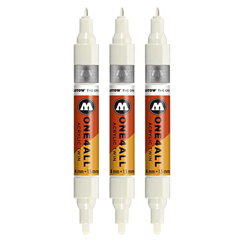 Molotow One4All Acrylic Twin Marker (Strichstärke 1.5 mm und 4 mm, hochdeckend und permanent) 3 Stück Farbe 229 natur weiß von Molotow