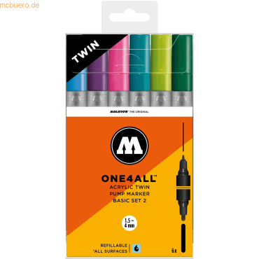 Molotow Permanentmarker One4All Acrylic Twin Basic-Set 2 1,5 und 4mm V Molotow Permanentmarker One4All Acrylic Twin Basic-Set 2 1,5 und 4mm V von Molotow