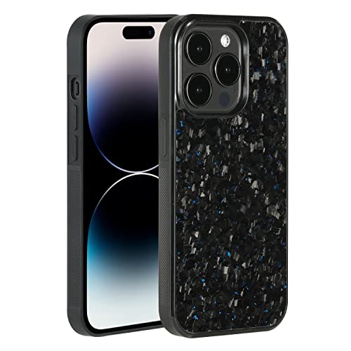 Molzar Grip Series iPhone 14 Pro Hülle mit echter geschmiedeter Kohlefaser, griffiges Design, unterstützt kabelloses Laden, kompatibel mit iPhone 14 Pro, Schwarz/Blau von Molzar