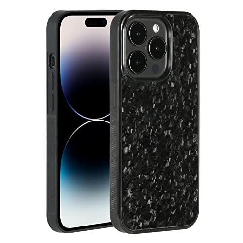 Molzar Grip Series iPhone 14 Pro Hülle mit echter geschmiedeter Kohlefaser, integrierte Metallplatte für magnetische Halterung, kompatibel mit iPhone 14 Pro, schwarz/geschmiedet von Molzar