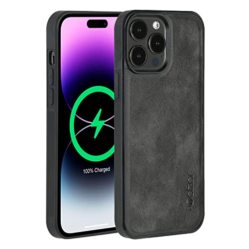 Molzar GripBig Series iPhone 14 Pro Max Hülle mit Kunstleder, kompatibel mit MagSafe Ladegeräten & Zubehör, Eingebaute Metallplatte für magnetische Halterung, Schwarz/Schwarz von Molzar