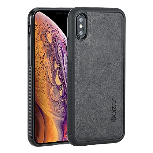 Molzar GripBig Series iPhone XS und iPhone X Hülle mit Kunstleder, integrierte Metallplatte für magnetische Autohalterung, kabellose Ladeunterstützung, kompatibel mit iPhone XS/X, Schwarz/Schwarz von Molzar