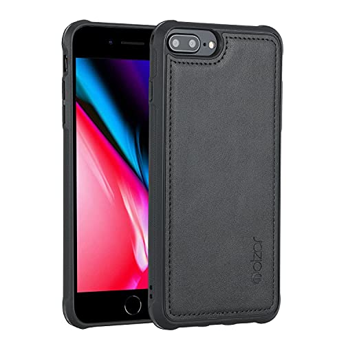 Molzar MAG Series iPhone 8Plus/7Plus/6 Plus/6 Plus Hülle mit Kunstleder, integrierte Metallplatte für magnetische Autohalterung,kabellose Ladeunterstützung, kompatibel mit iPhone 8P/7P/6sP/6P, Schwarz von Molzar