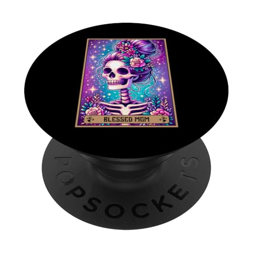 Tarotkarte für Mütter mit Aufschrift "Blessed Mom Mama" Messy Bun Loved Mommy Mum Mother PopSockets Klebender PopGrip von Mom Tees NYC