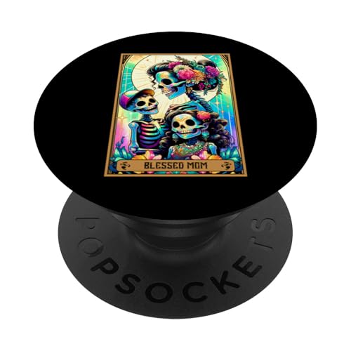 Tarotkarte für Mütter mit Aufschrift "Blessed Mom Mama" Messy Bun Loved Mommy Mum Mother PopSockets Klebender PopGrip von Mom Tees NYC
