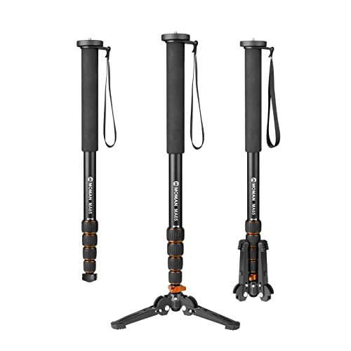 Einbeinstativ, Moman MA65 Kamera Stativ mit Füßen Aluminium Reisestativ DSLR Monopod Kompakter Tragbarer Fotografie Einbein-Stative 5 Abschnitte bis zu 165cm Nutzlast 10kg, Schwarz Orange von Moman