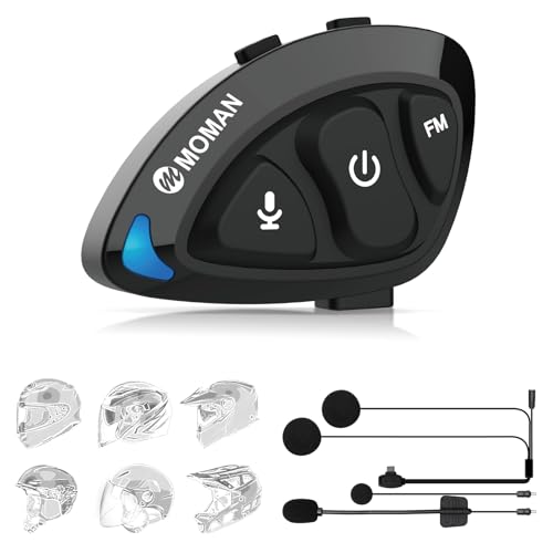Moman Headset für Motorradhelm, RS-S Kompakt Motorrad Headset mit HI-FI Lautsprecher Geräuschunterdrückung/FM-Radio/KI-Sprache/Freisprechanrufen/IPX6 Wasserdicht Kopfhörer Motorrad für Einzelfahrer Moman Headset für Motorradhelm, RS-S Kompakt Motorrad Headset mit HI-FI Lautsprecher Geräuschunterdrückung/FM-Radio/KI-Sprache/Freisprechanrufen/IPX6 Wasserdicht Kopfhörer Motorrad für Einzelfahrer von Moman