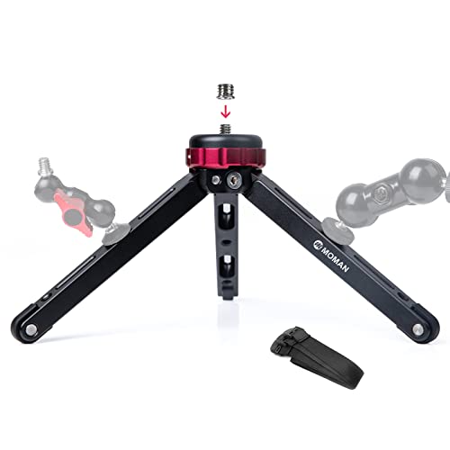 Mini Tripod Moman TR01 Small Stativ Tischstativ Klein Kamerastativ CNC Aluminium 1/4 3/8 Schraubbefestigung max.80kg Belastung für Canon Sony Nikon Panasonic DSLR Kamera Smartphone Gimbal，Schwarz Blau von Moman