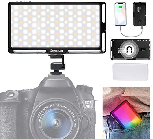 Moman LED-Videoleuchte RGB mit Diffusor, Kamera Licht, 3000K-6500K Dimmbar, CRI96+ Panel Fotolampe, Klein mit Magnet eingebautem Akku, als Powerbank, Aluminium Dauerlicht für DSLR Sony Canon Nikon von Moman